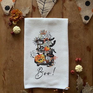 Boo kitchen towel |Halloween tray towel | Sublimation fall towel |Tea towel | Jack-o-lantern towel |farmhouse kitchen | Waffle weave towel |
