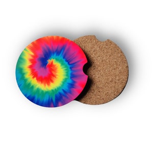 Car coaster for cup holders, tie dye accessories, new car gifts, colorful coaster set, boho car coasters, tie dye gifts, cup holder insert
