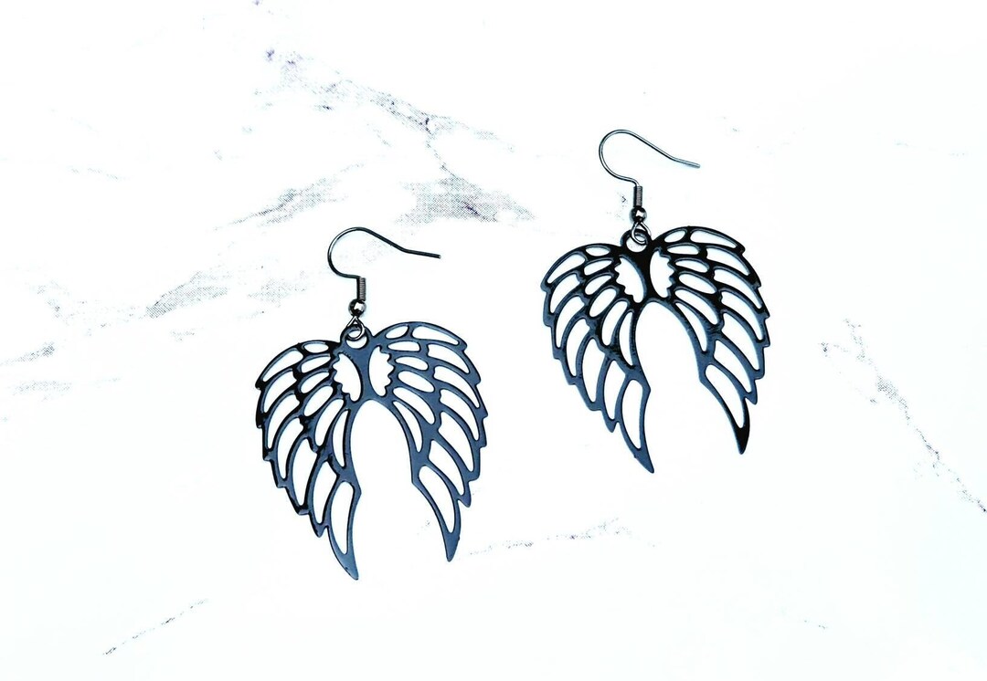 Black Angel Wing Earrings, Whimsigothic Jewelry, Goth Gifts for Her