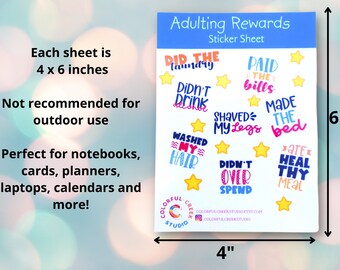 Adulting Reward Sticker Sheet, Funny Gift for Friend, College