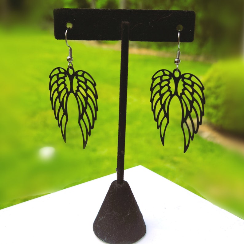 Black Angel Wing Earrings, Whimsigothic Jewelry, Goth Gifts for Her