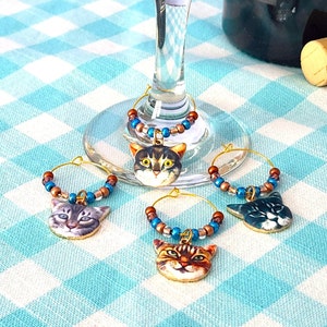 Cat Wine Glass Charms, cat mama gift, birthday gift for cat mom, cat gifts for cat lover, drink markers, wine rings, orange cat face