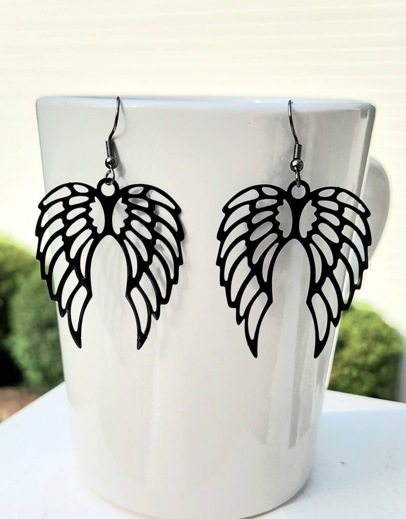 Black Angel Wing Earrings, Whimsigothic Jewelry, Goth Gifts for Her