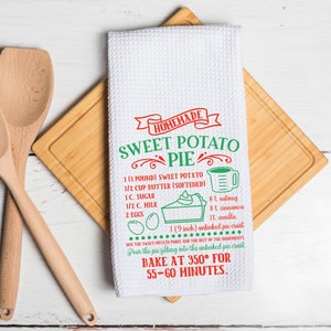 Sweet Potato pie recipe kitchen towels, baking gifts for women, farmhouse kitchen hand towels for fall, bridal shower gifts for bride unique