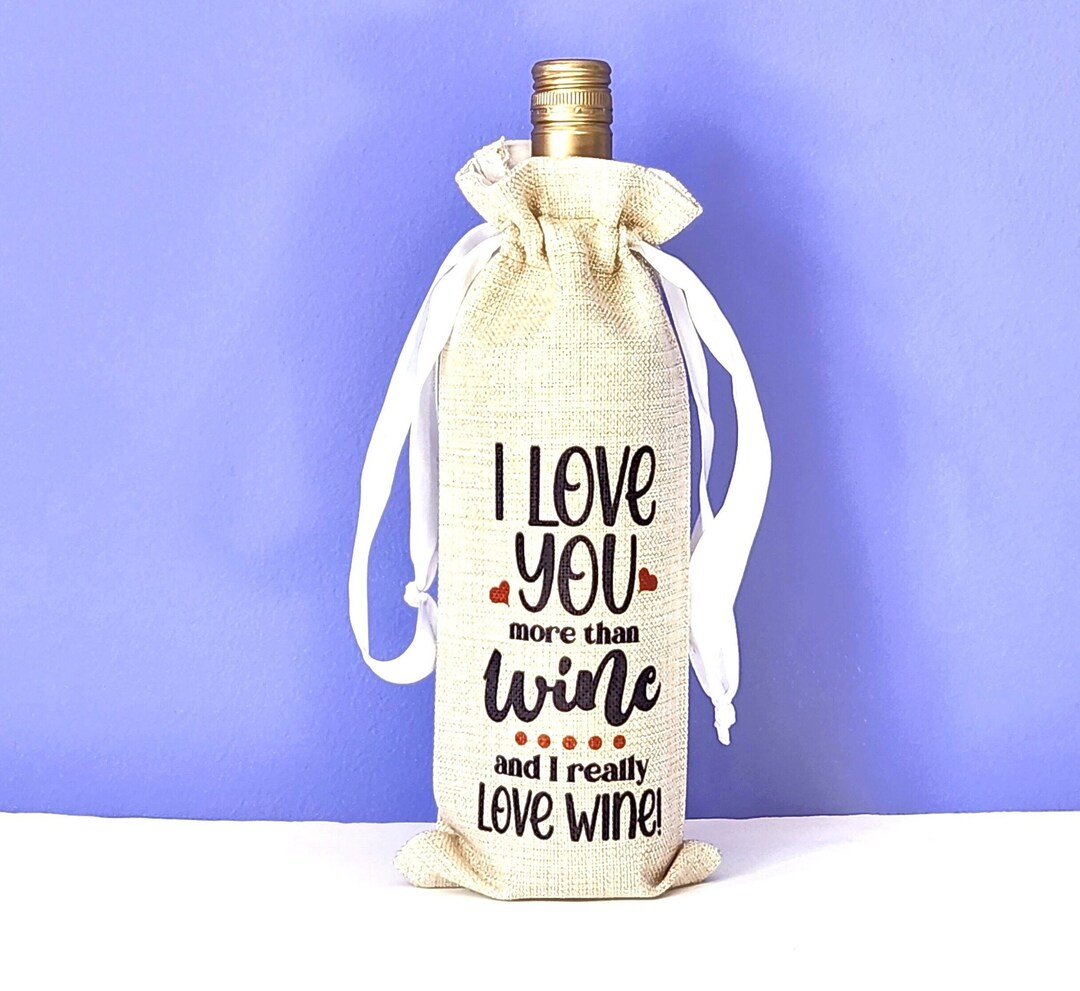 I Love Wine, Burlap Wine Bag, Funny Wine Gifts for Women, Alcohol Gifts