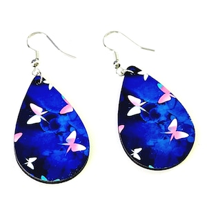 blue butterfly earrings, trendy jewelry 2023, unique birthday gifts for sister, lightweight statement earrings dangle, teardrop earrings