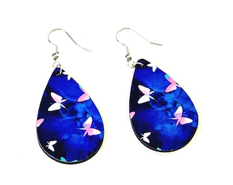 blue butterfly earrings, trendy jewelry 2023, unique birthday gifts for sister, lightweight statement earrings dangle, teardrop earrings