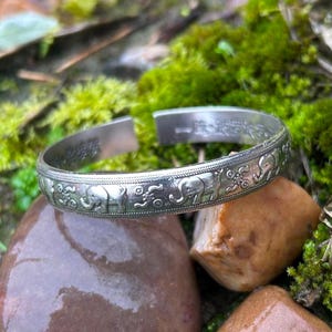 Silver Coloured Elephant Engraved Bangle, Engraved Bangle, Elephant Bracelet, Elephant Jewellery, Japanese Bangle, Silver Bangle, Bangle