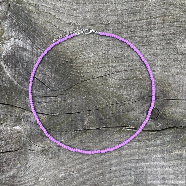 3mm Purple Seed Bead Necklace, Minimalistic Choker, Seed Bead Necklace, Beaded Jewellery, Purple Choker, Back Necklace, Glass Seed Bead