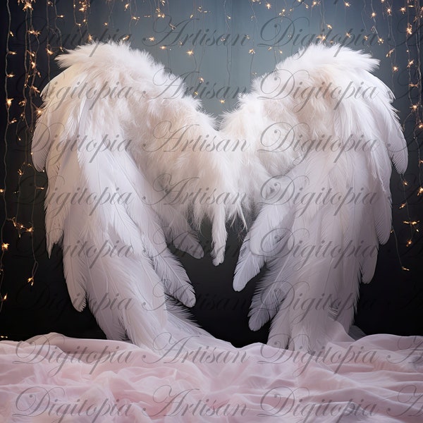 White Feathered Angel Wings Maternity Photoshoot Backdrop, Maternity Digital Download, Realistic Angel Wings for Photoshop, Boho Angel Wings