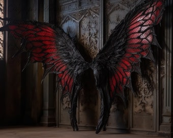 Gothic Butterfly Wings for Dark Angel Photoshoot, Red & Black Wings Digital Download for Photoshop, Dark Angel Photography Backdrop, Gothic