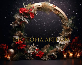 Holiday Christmas Floral Arch Backdrop for Maternity, Bridesmaid, Wedding Photography and Portraits. Digital download for Photoshop