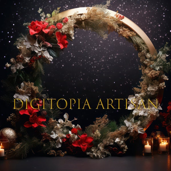 Holiday Christmas Floral Arch Backdrop for Maternity, Bridesmaid, Wedding Photography and Portraits. Digital download for Photoshop