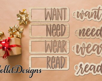 Christmas Gift Tags SVG Laser Cut File, Want Need Wear Read (Digital File)