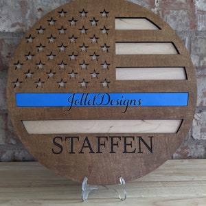 Customizable American Flag Round for Door Hanger Christmas Ornament Thin Blue Line Thin Red Line Glowforge Laser Cricut Silhouette Ready SVG