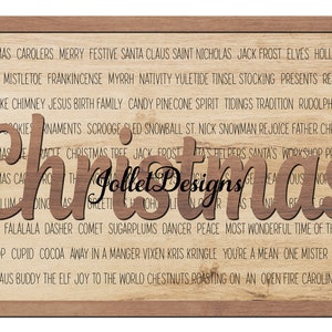 Christmas Word Sign Home Décor with Holiday Symbols Phrases Words Double Layer Score and Cut Digital File SVG Glowforge Laser Ready