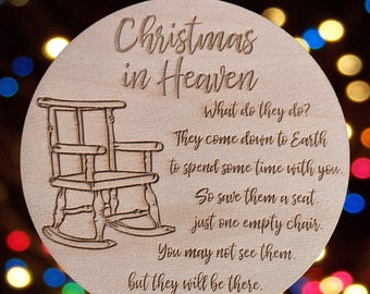 Christmas in Heaven Ornament SVG, Memorial Rocking Chair, Laser Cut Files (Digital Download)