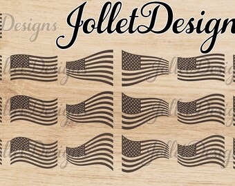 American Flag SVG, Waving Flags, Laser Cut Files (PDF, AI)
