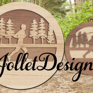 Aanpasbaar mannelijk Cross Country Running Ornament rond twee lagen digitaal bestand SVG Glowforge Laser Ready