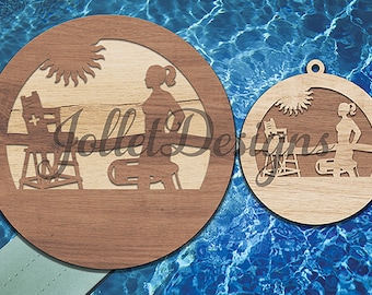 Customizable Female Lifeguard Ornament Round Two Layer Digital File SVG Glowforge Laser Ready