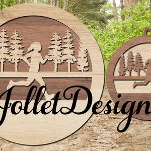 Aanpasbare vrouwelijke Cross Country Running Ornament Ronde Twee laags Digitaal Bestand SVG Glowforge Laser Ready