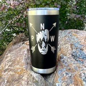Bigfoot Tumbler, PNW Tumbler, Laser Engraved 20 oz Stainless Steel Tumbler
