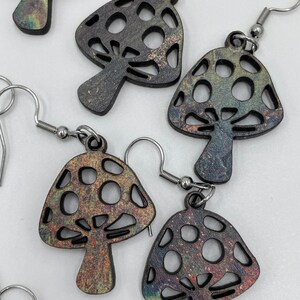 Mushroom Toadstool Wooden Earrings,  Hypoallergenic