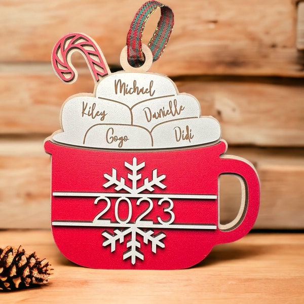 Hot Chocolate Marshmallow Ornament, Personalized Wooden, Layered Hot Cocoa