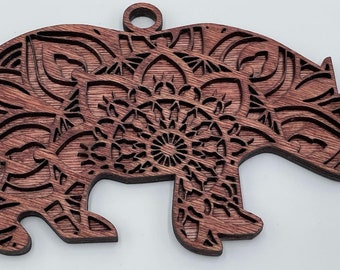 Wooden Mandala Rhino Ornament