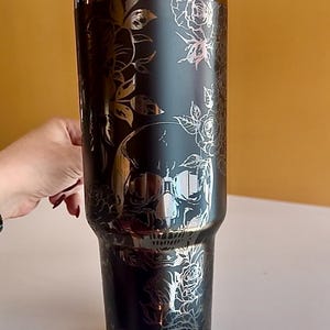 Gothic Skull & Roses Tumbler: Engraved Black 40oz Travel Mug