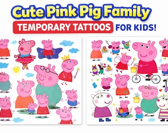 Temporary Tattoos for Kids Pink Pig Family Cartoon Stickers Party