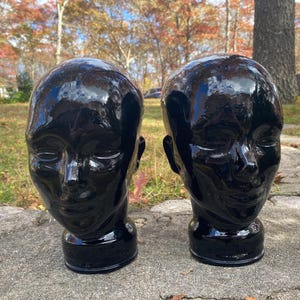 Two Vintage Blue Glass Mannequin Head Made in Spain Eclectic Home Decor Bookends Sold As Pair