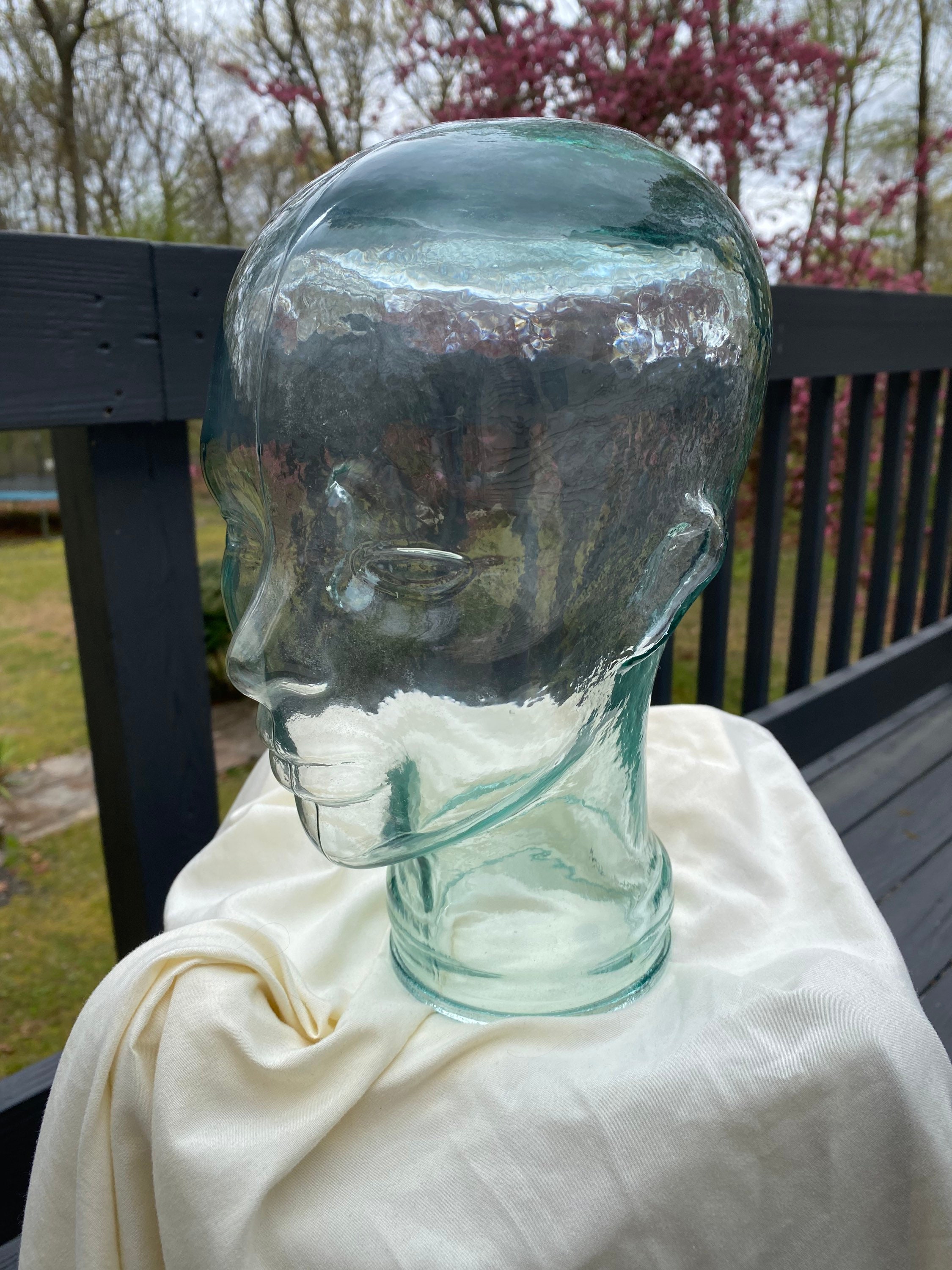 Glass Head, Glass Sculpture, Vintage Decor, Hat Display,skul, Glass Wig  Stand, Vintage Head, Glass Face, 