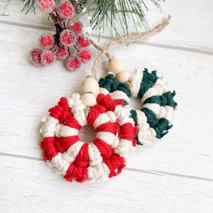 Macrame Christmas candy ornament, Boho Christmas decor, Eco friendly Christmas decoration, Red green rustic Christmas ornament, Macrame Set