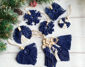 Navy Blue Macrame Decorations Boho Tassel Christmas - Etsy