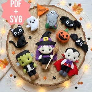 Halloween Felt Patterns Bundle: Vampire, Witch, Frankenstein and friends (PDF + SVG)