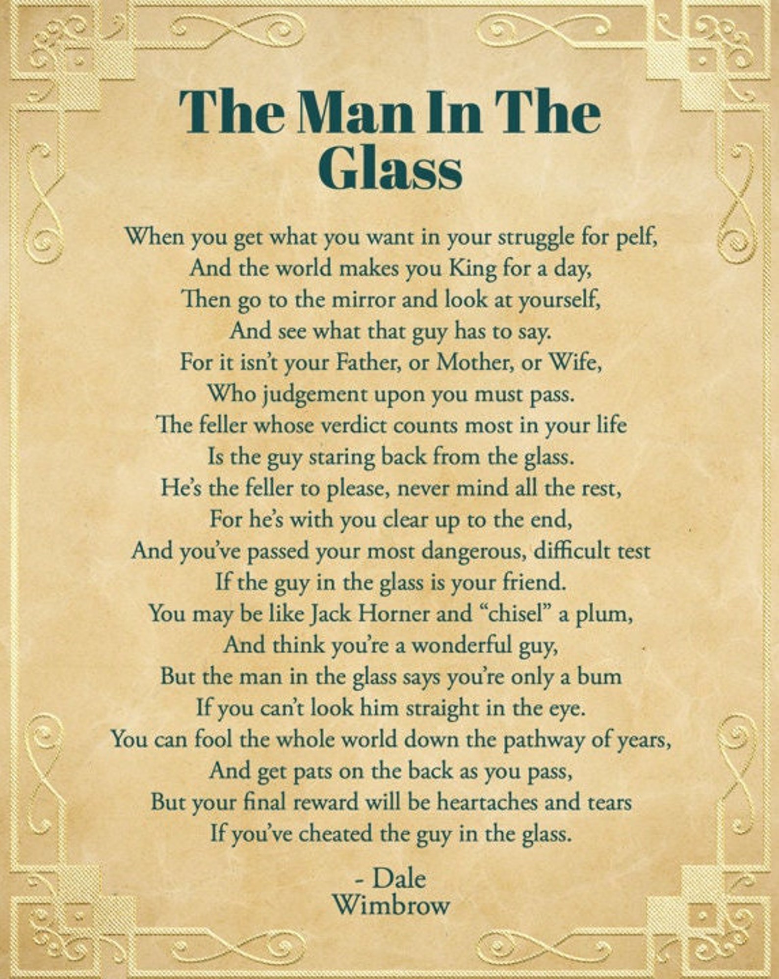 The Man in the Glass Poem Art by Dale Wimbrow Jpg and Png Etsy