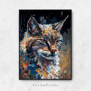 Beautiful Bobcat Painting, Abstract Expressionism Style | Wall Art Print | Printable, Digital Download