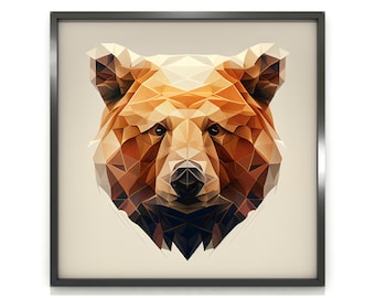 Grizzly Bear Head, Minimalistic Portrait Geometric Style | Wall Art Print | Printable, Digital Download