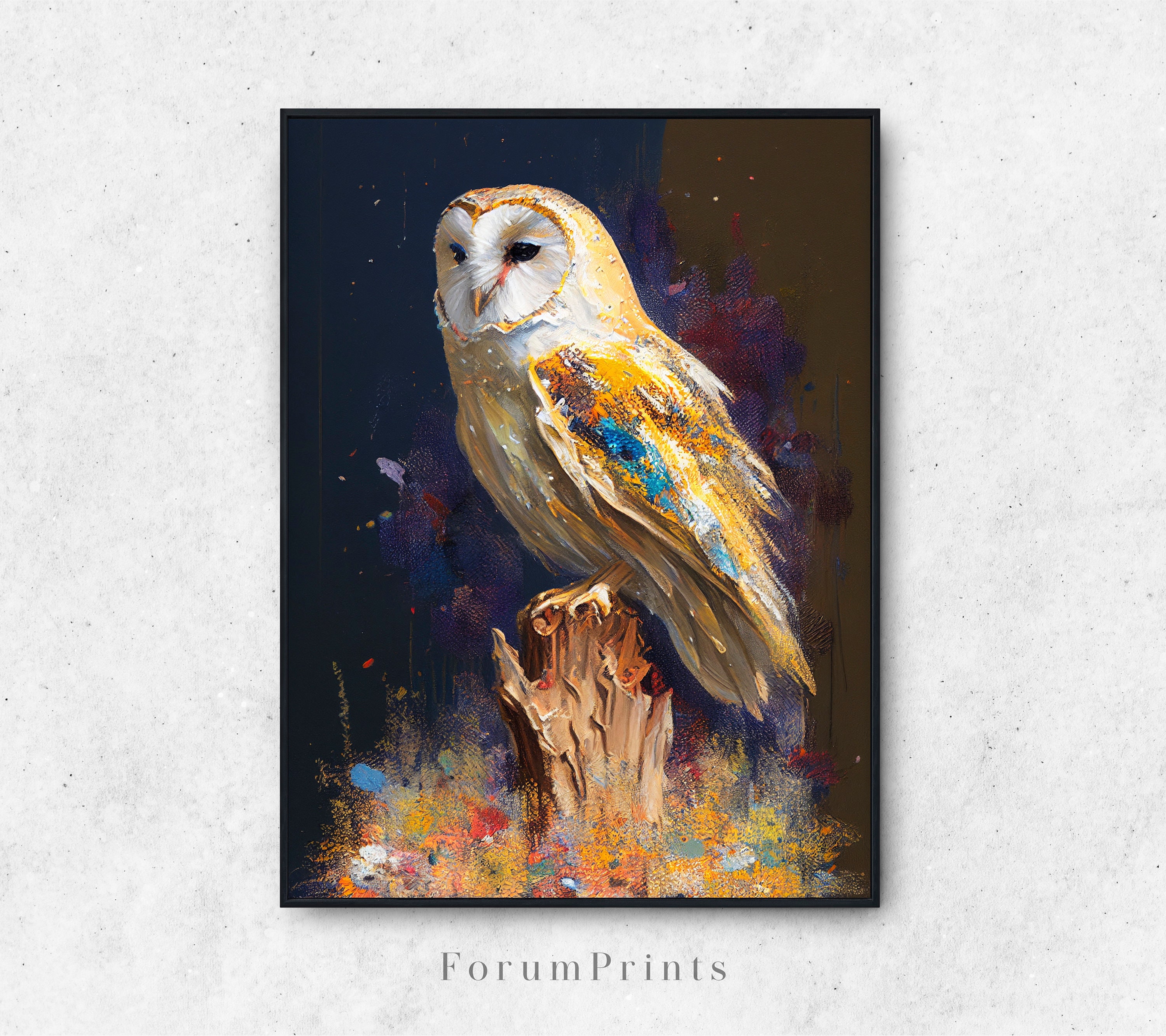 Barn Owl Painting, Abstract Expressionism Style | Wall Art Print | Printable, Digital Download