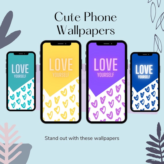 Cute Wallpaper 4 Pack Aesthetic Love Yourself Hearts | Etsy