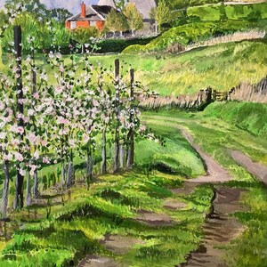 Dipinto acrilico originale "Fiori di melo e oast"