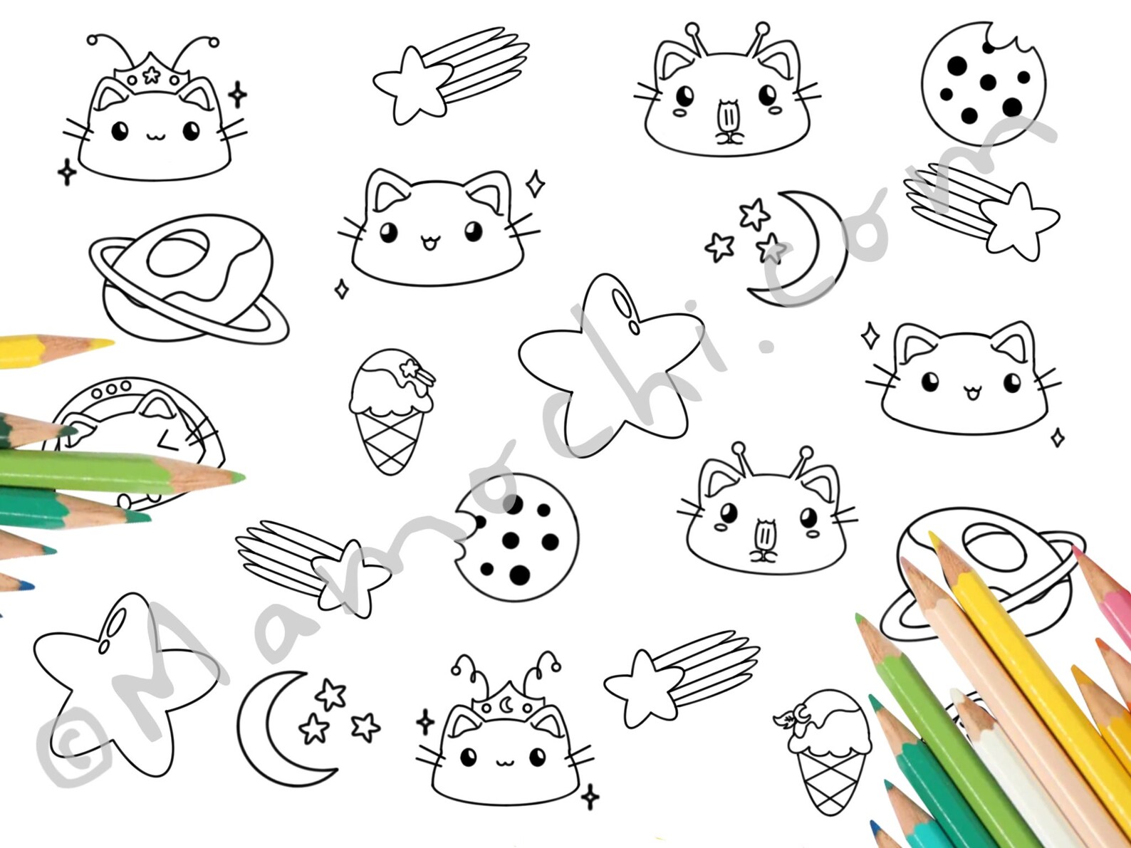 Cute Chi-chi Mochi Cat Printable Coloring Pages: Kawaii Sushi - Etsy UK