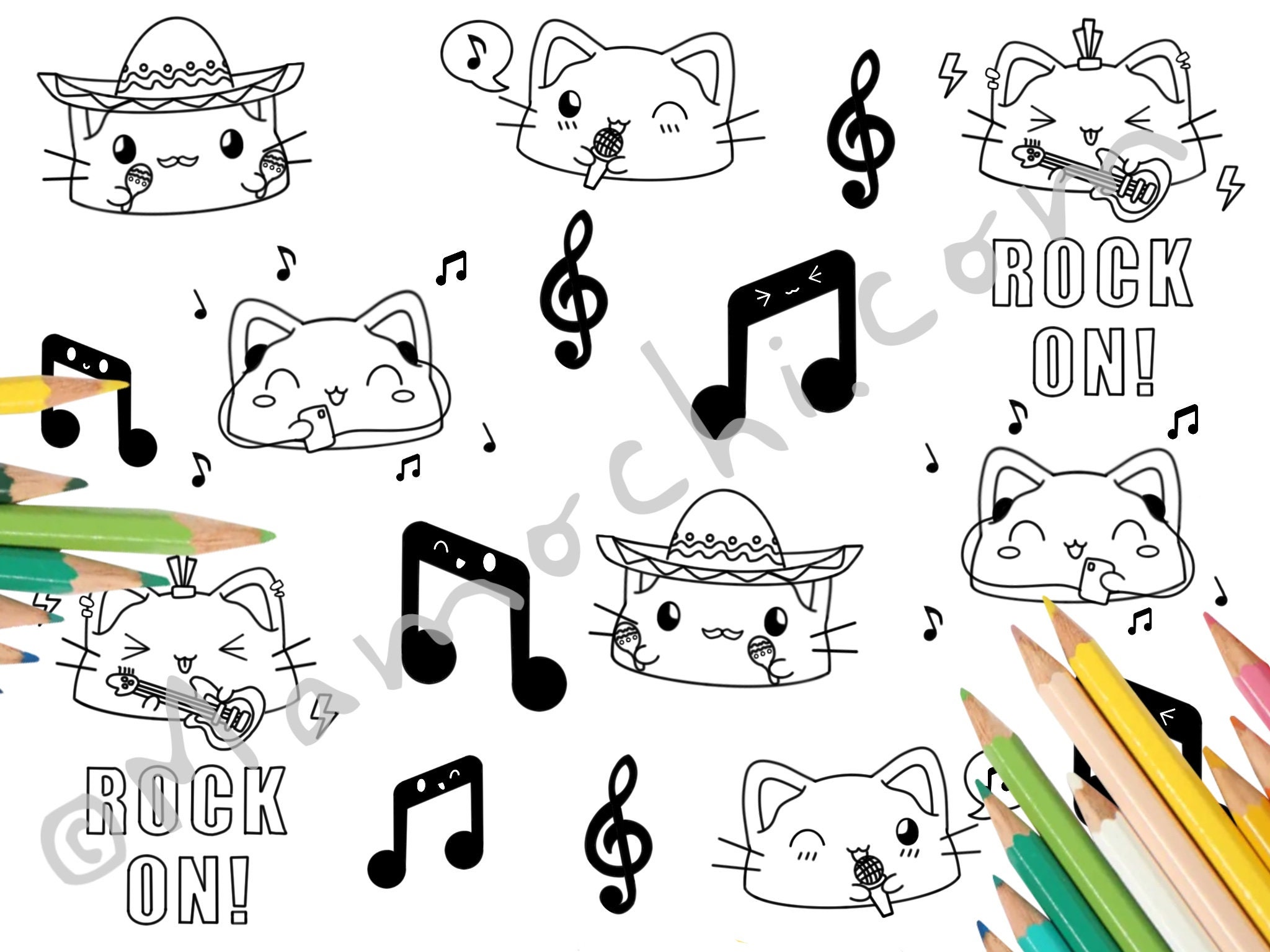 Cute Chichi Mochi Cat Printable Coloring Pages Kawaii Sushi Etsy UK