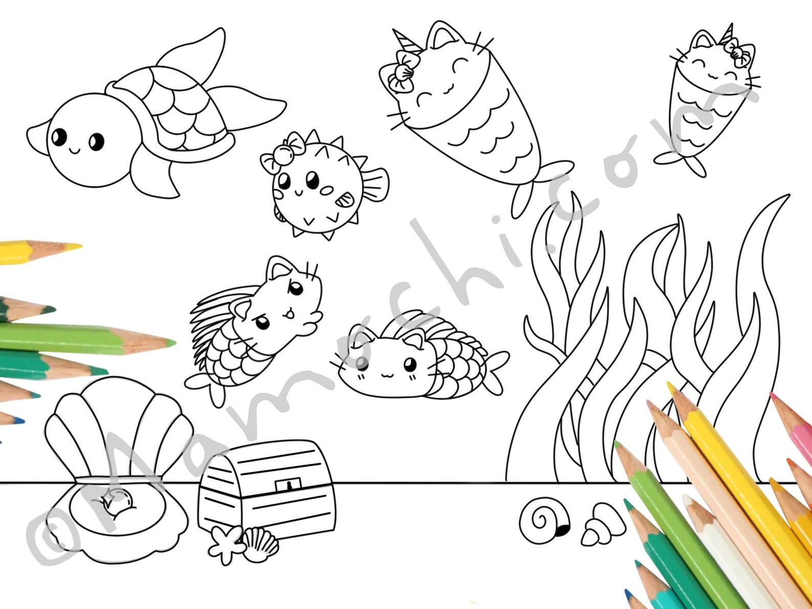 Cute Chi-chi Mochi Cat Printable Coloring Pages: Kawaii Sushi - Etsy