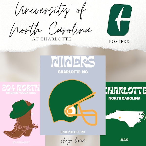 UNCC Preppy Poster Pack | Trendy College Wall Prints | Wall Prints | College Wall Prints Preppy Wall | Shop Luna