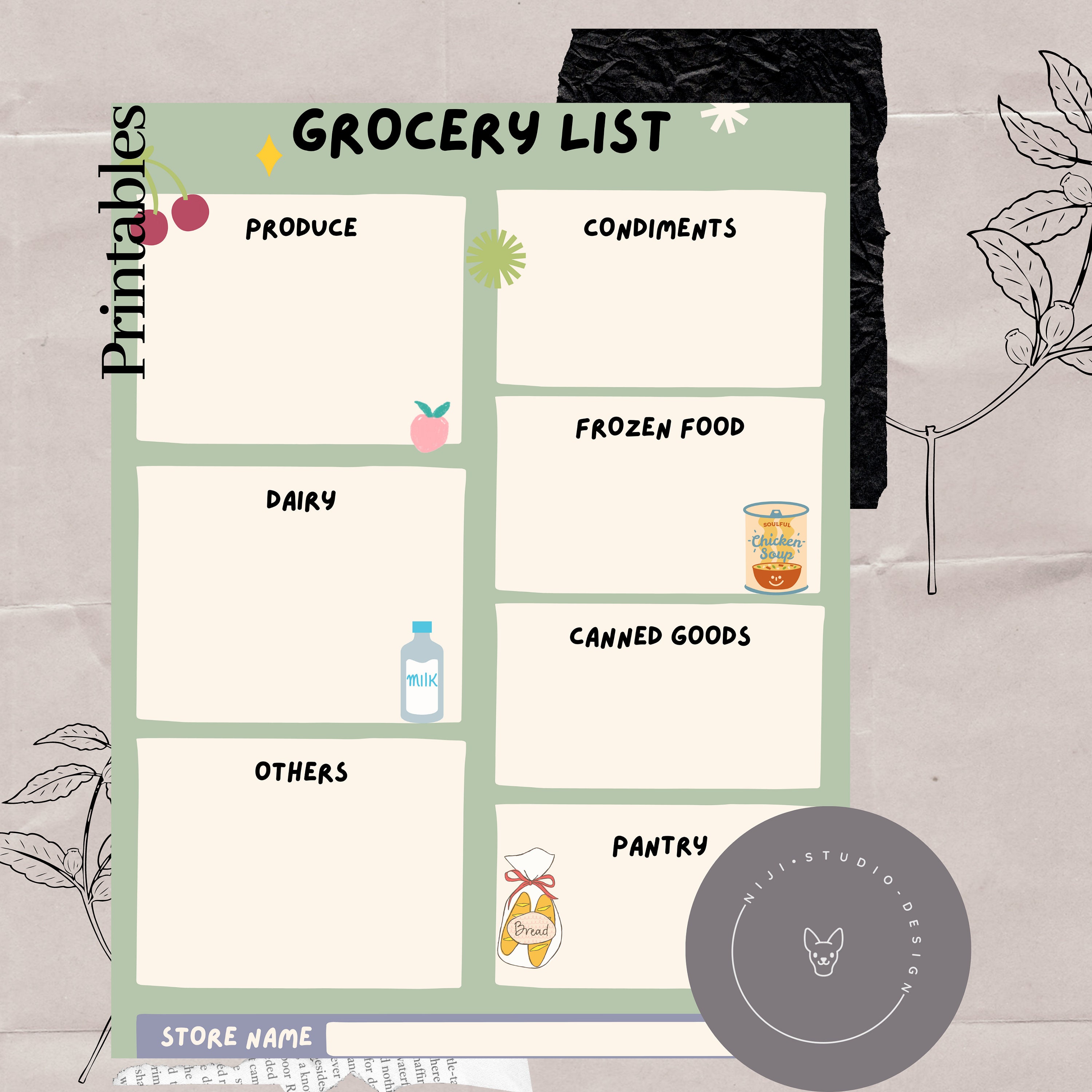Goodnotes Template Noteshelf grocery List Printable Etsy