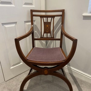 Unusual Antique Edwardian Quality Mahogany Inlaid Armchair