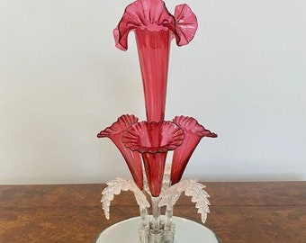 Antique Victorian Quality Cranberry Glass Epergne