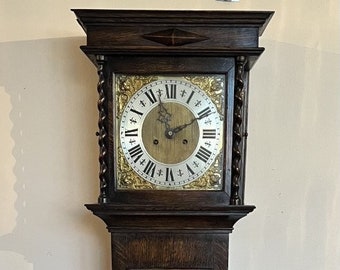 Antique quality oak brass face grandmother clock